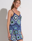 BLUE MULTI KNIT TANK W/FRINGE DETAIL