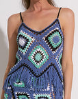 BLUE MULTI KNIT TANK W/FRINGE DETAIL