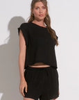 BLACK CAP SLV CROP TOP