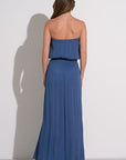BLUE STRAPLESS SMOCK MAXI