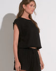 BLACK CAP SLV CROP TOP