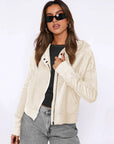 Hooded Zipper Sweater, Spliced Lazy Style Knitted Jacket: Brown / L
