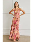 Bold Floral Chiffon Frilly Hem Maxi Dress: ROMANTIC FLORAL