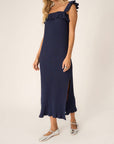 P + T NAVY RUFFLE RIBBED DRESS