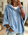 Women’s Velvet Hooded Poncho Top Oversized 3/4 Sleeve: Black / 95%Polyester+5%Elastane / L