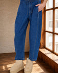 HIGH WAIST FRONT TIE WIDE LEG CROPPED PANTS: INDIGO