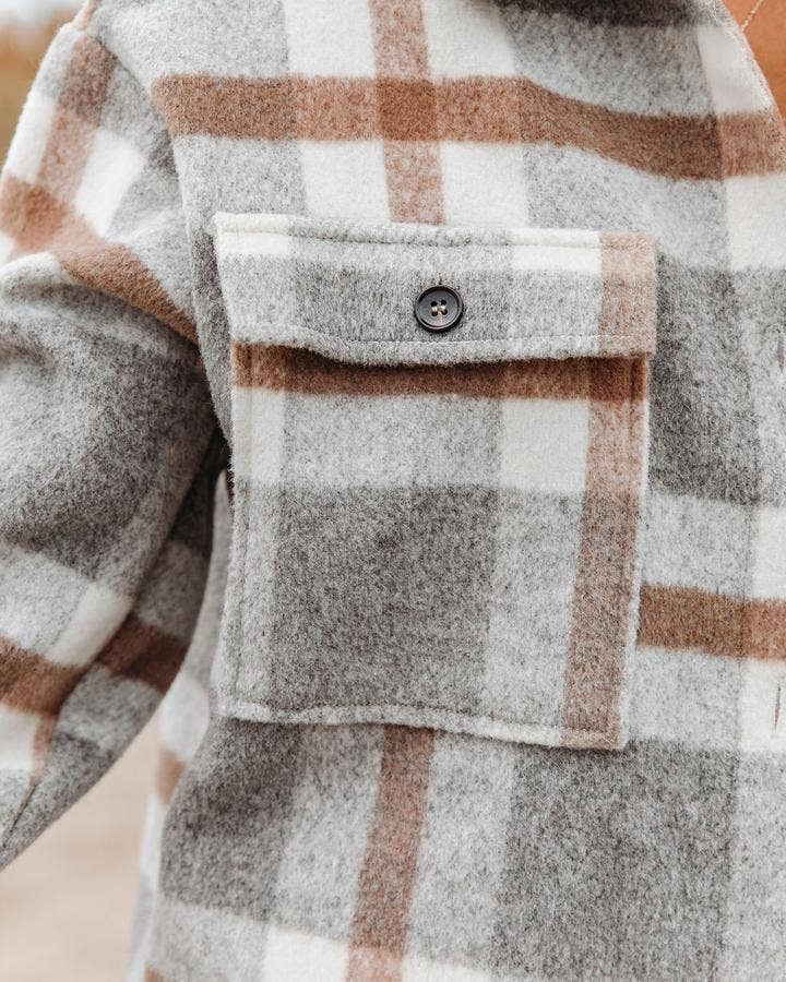 Women's Plaid Button Down Flannel Shirt Jacket – Cozy &amp; Stylish: Light gray / 100%Polyester / M
