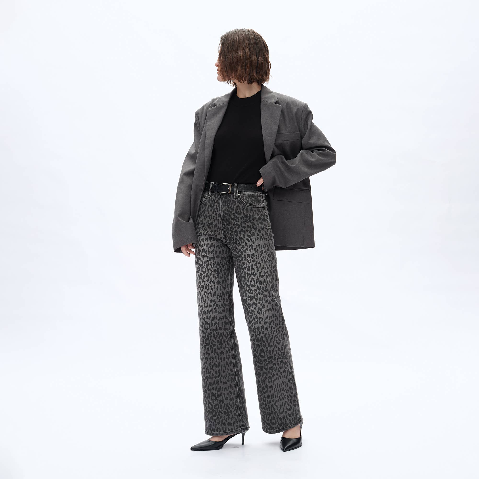HIGH RISE LEOPARD PRINT WIDE LEG PANTS(FINISHED HEM)