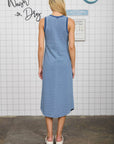 WASHED STRIPE SLEEVELESS TANK KNIT MIDI DRESS: DENIM