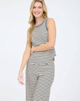 STRIPE ROUND NECK SLEEVELESS KNIT TANK TOP: BLACK