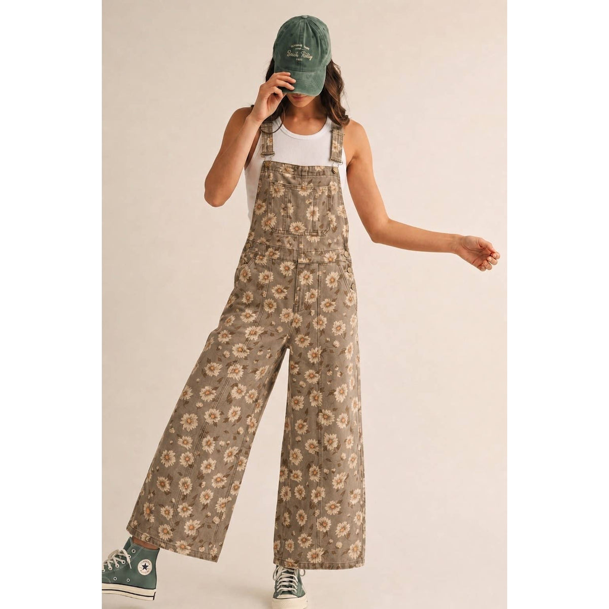 Washed Vintage Wildflower Relaxed Fit Overalls/Mocha
