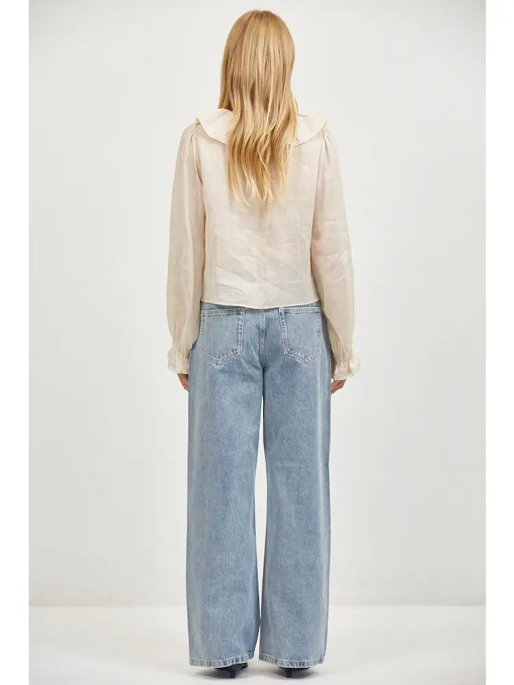 Linen V Neck Long Slv Top
