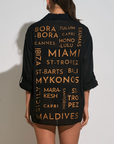 BLACK BUTTON-DOWN GRAPHIC COVER UP/SHIRT