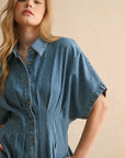 CHAMBRAY DENIM BUTTON DOWN JUMPSUIT: DENIM