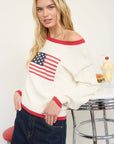 CONTRAST TRIM AMERICAN FLAG KNIT PULLOVER SWEATER : IVORY