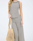 STRIPE WIDE LEG KNIT LOUNGE PANTS: BLACK