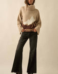 Mountains Fuzzy Jacquard-Knit Turtleneck Sweater: Heather Grey-Black