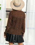 LEOPARD PRINT LONG SLEEVED CREW NECK TOP: BROWN