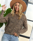 LEOPARD PRINT LONG SLEEVED CREW NECK TOP: KHAKI