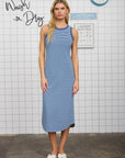 WASHED STRIPE SLEEVELESS TANK KNIT MIDI DRESS: DENIM