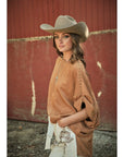 Oversized camel suede-look tee with side studs