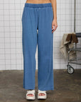 ELASTIC WAIST WIDE LEG KNIT LOUNGE PANTS: DARK DENIM