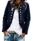 Military Button Front Jacket with Stand Collar: Gray / 95%cotton+5%Spandex / M