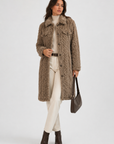 FJ0182: Quilted Sherpa Long Button Jacket: Khaki / S