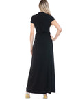BLACK COLLARED FAUX WRAP DRESS