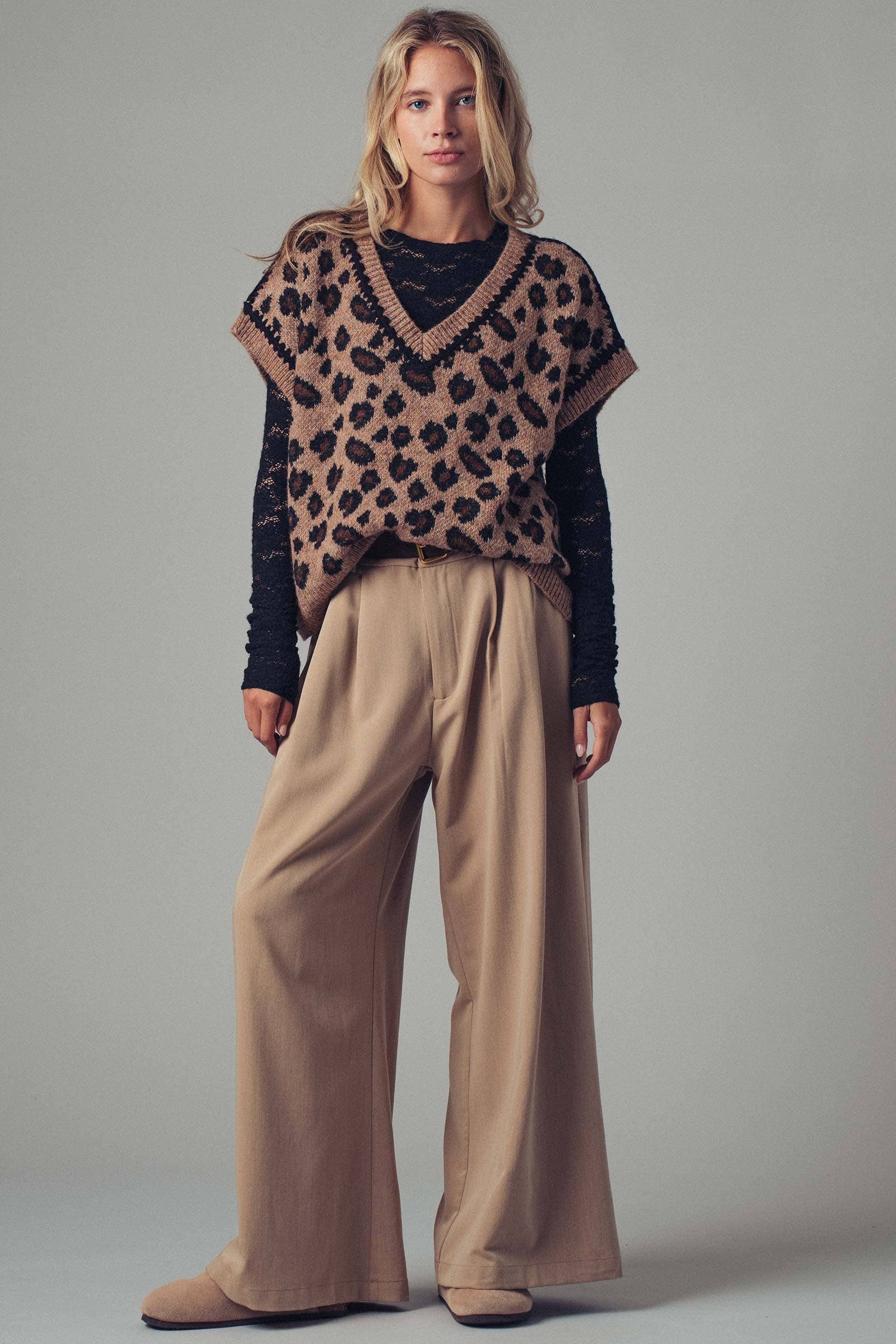 Leopard Crochet Knit Vest: LEOPARD / SM-ML/3-3