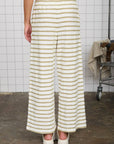 STRIPE DRAWSTRING WIDE LEG KNIT LOUNGE PANTS: OLIVE