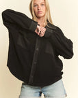 BLACK MINERAL WASH COLLARED BUTTON DOWN