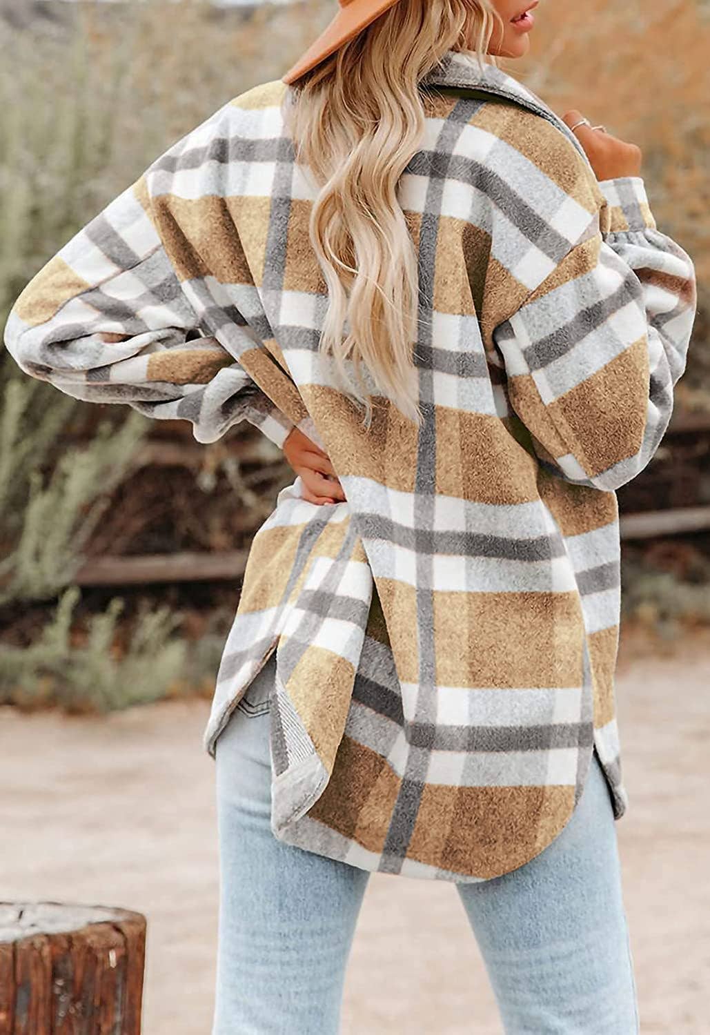 Women's Plaid Button Down Flannel Shirt Jacket – Cozy &amp; Stylish: Black and white grid / 100%Polyester / S