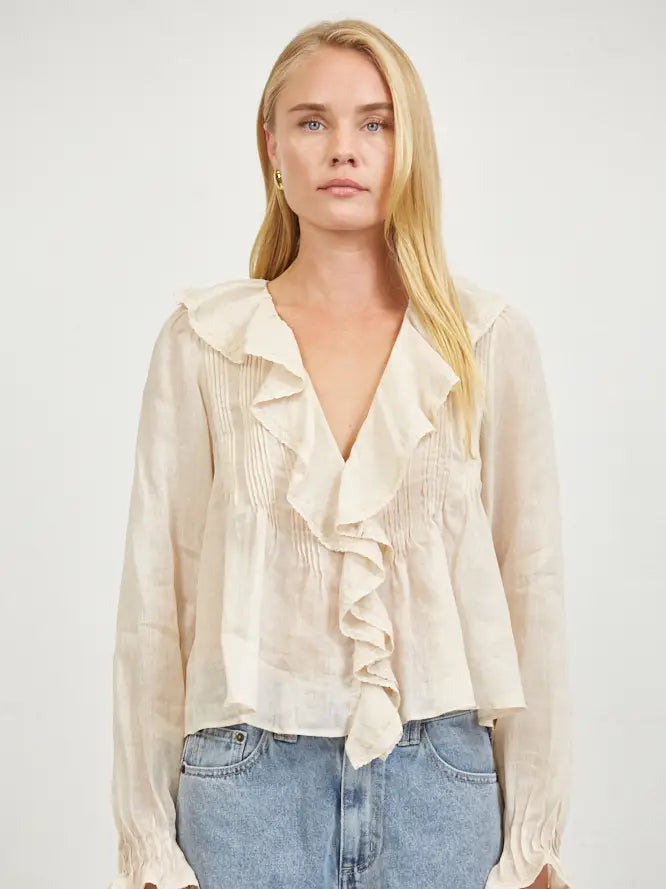 Linen V Neck Long Slv Top