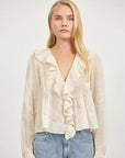 Linen V Neck Long Slv Top