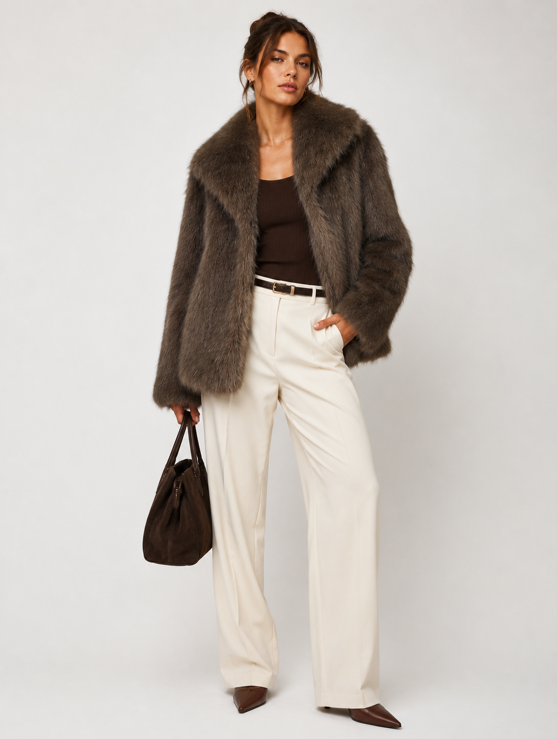 FC0171: The Celeste Fur Coat: Coffee / S