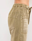 FRONT TIE DENIM PANTS: DRIED MOSS