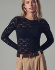 Vintage Floral Lace Long Sleeve Layering Top: Black / S:2/M:2/L:2