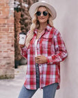 Women’s Caramel Plaid Oversized Flannel Button Down Shirt: Blue / 100%Polyester / S