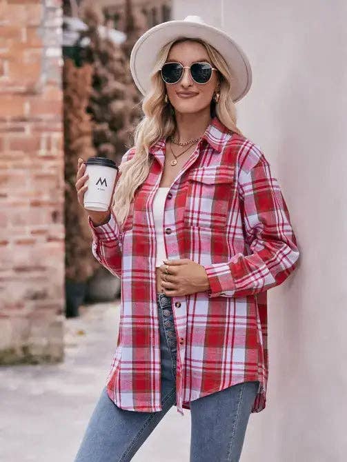 Women’s Caramel Plaid Oversized Flannel Button Down Shirt: Caramel / 100%Polyester / M