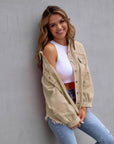 Hot Pink Distressed Denim Jacket Oversized Button Down: Light Gray / 65% Cotton+35% Polyester / S