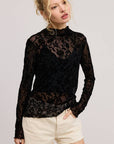 L/S FLORAL VELVET LACE TOP: BLACK