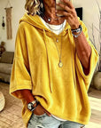 Women’s Velvet Hooded Poncho Top Oversized 3/4 Sleeve: Black / 95%Polyester+5%Elastane / XL