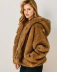 Snow Angel Hooded Furry Jacket: LT BROWN