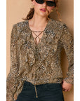 Ash Panther Frilly Chiffon Blouse: SANDSTONE BROWN / S-M-L(2-2-2)
