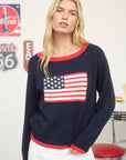 CONTRAST TRIM AMERICAN FLAG KNIT PULLOVER SWEATER : IVORY