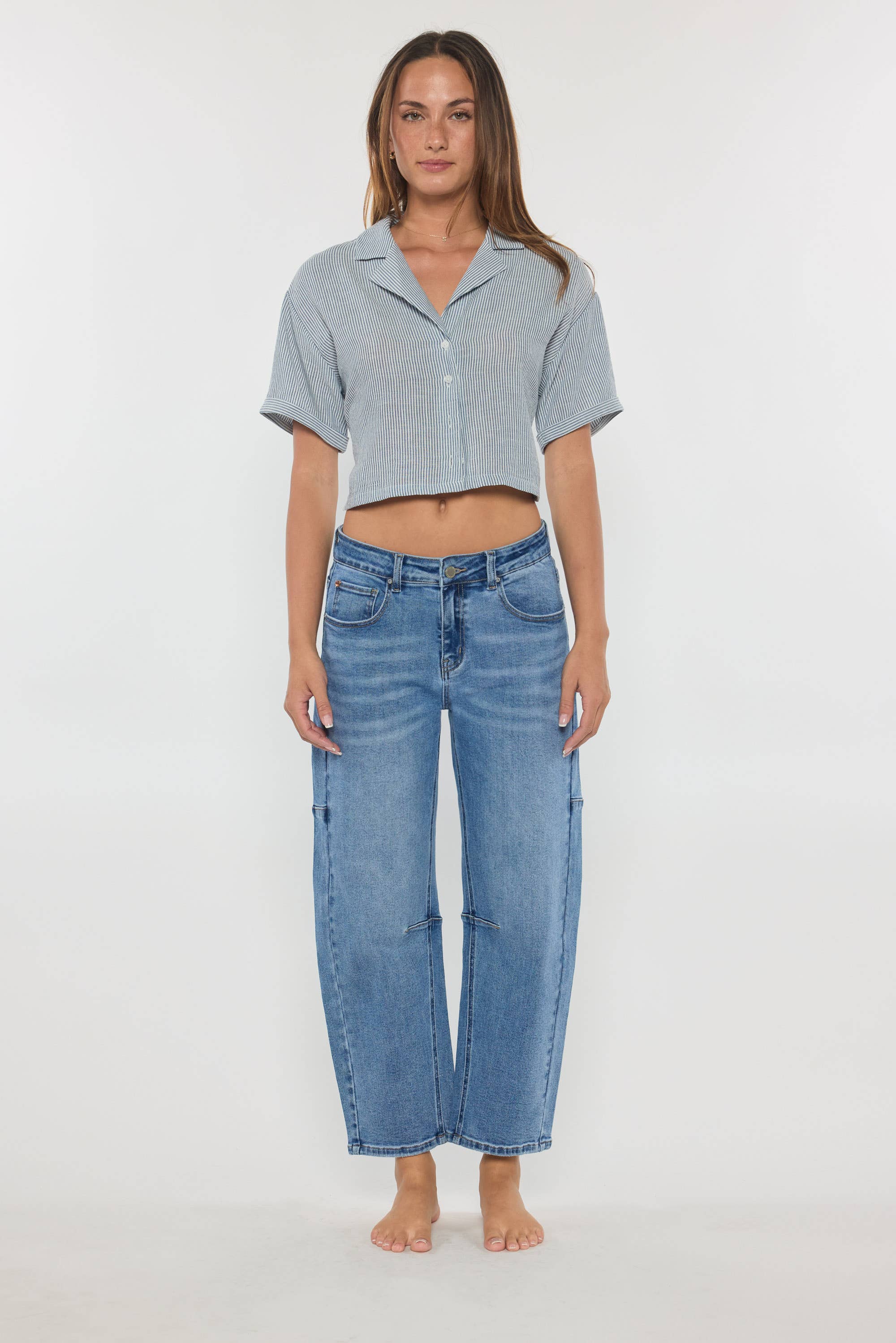 OPEN PACK Mid Waist Barrel Jeans XP7028