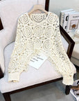 Crosa - Vintage Hollow Knit Batwing Sweater: Khaki / One Size