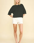 SHORT SLEEVE SWEATER TOP/BLACK