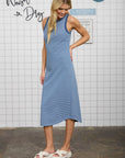 WASHED STRIPE SLEEVELESS TANK KNIT MIDI DRESS: DENIM